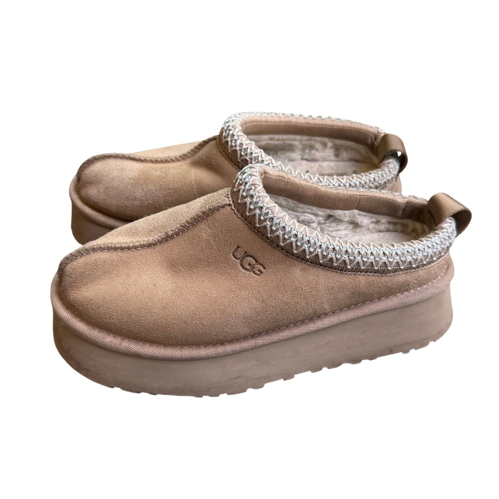 UGG Tasman Tazz Platform Suede Slippers Driftwood Tan Womens 6